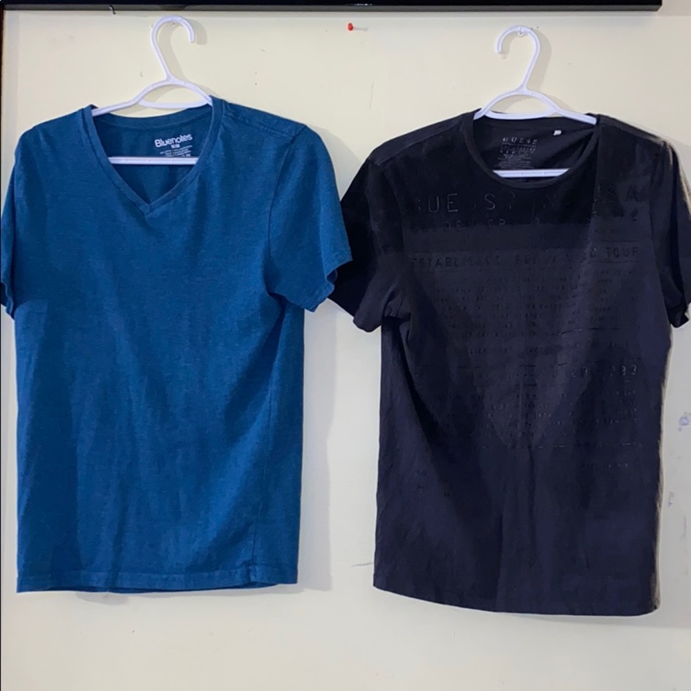 Two medium shirts, GUESS and blue notes